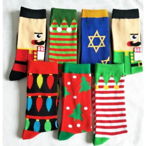 Mens Christmas Cartoon Pure Cotton Socks Personality Breathable Sweat-Absorbing Happy Socks Men