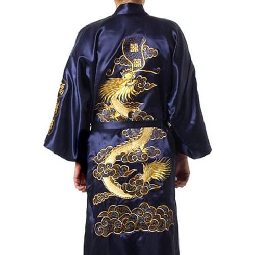 Free Shipping Chinese tradition Mens robe gown sleepwear Bathrobe Nightwear with Dragon Free shipping size S-XXXL S0008