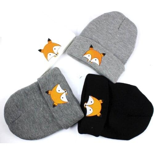 Solid Winter Children Fox Knitted Hats Fashion Baby Children Caps Fox Warm Winter Hats Knitted Wool Hemming шапки для девочек