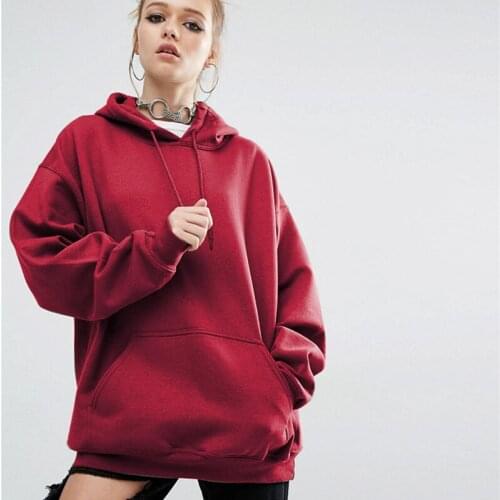 Autumn Winter Plain Hoodie Oversize Sweatshirt Women Long Sleeve Plus Size Harajuku Black Red Pockets Hoodie Pullover Streetwear