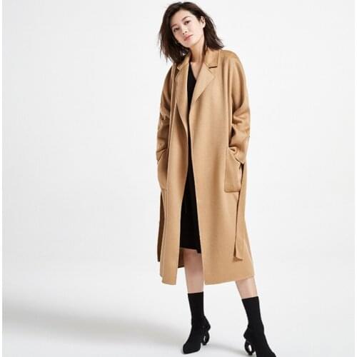 Brand Colour Pure Cashmere Overcoat Womens Luxury Outerwear Water Moire Double-sided Cashmere Coat Silhouette Long Black Trench