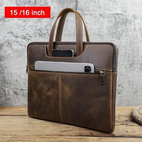 15'' Laptop Briefcase for Apple Macbook 16 inch A2141 A1286 A1707 Computer Leather Sleeve Multi-function iPad Phone Pocket Case