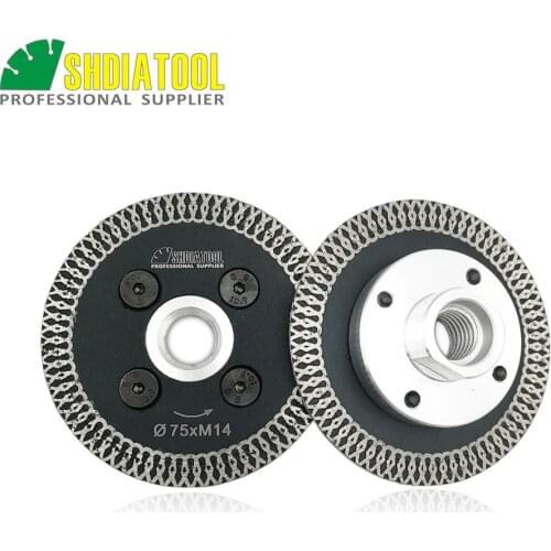 SHDIATOOL 2 pcs 75mm Hot pressed mini mesh turbo rim diamond blades with removable M14 flange Carving blade cutting disc