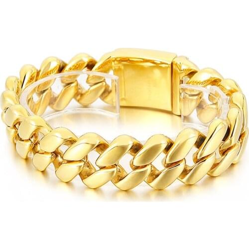 Unfading wide and thick glossy mens stainless steel jewelry fashion domineering golden mens titanium steel bracelet