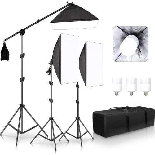 20W Photography Studio Lighting Kit Arm for Video and YouTube Continuous Lighting 50CM*70CM Professional Lighting Set Softbox