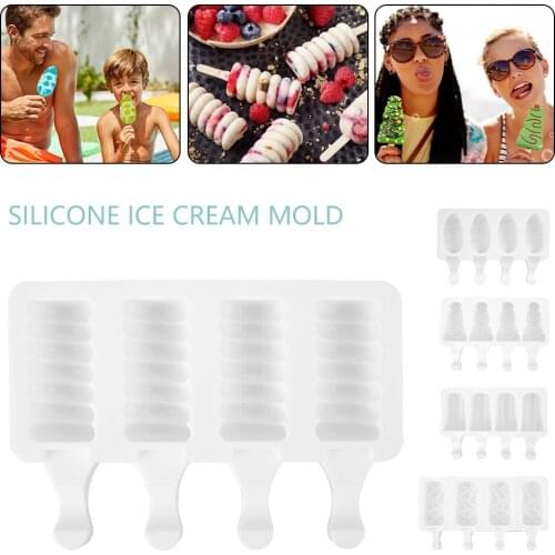 Silicone Ice Cream Mold Kitchen Accessories DIY Homemade Popsicle Barrel Maker Mould 4 Cell Ice Cube Tray Kitchen Gadgets