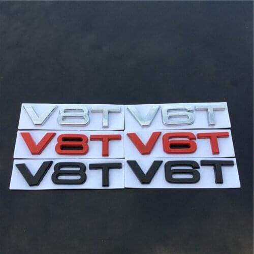 V6T V8T Emblem Letters Numbers Chrome Metal Zinc Car Styling Refitting Fender Trunk 3D Sticker for Audi A4 A6 A4L A6L Black Red