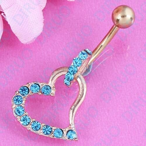 Body piercing jewelry Fashion Belly button ring golden heart 14G 316L surgical steel navel bar nickel-free