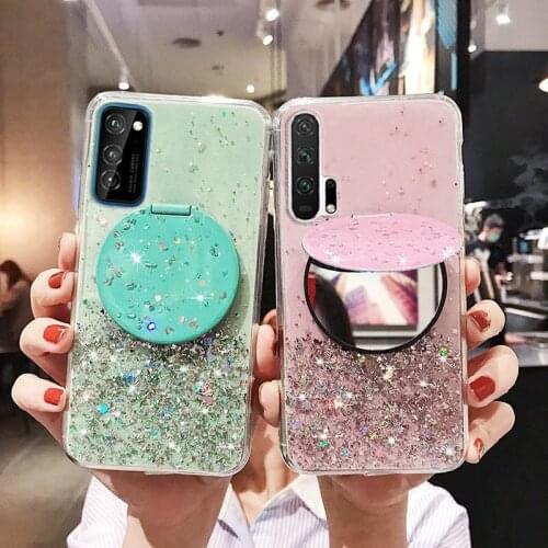 Sequined Starry Sky Mirror Phone Case For Huawei Honor 8 9 10 Lite 9i 10i 20i 8S Clear Cover For Honor V30 V20 V10 V9 7A 7C Pro