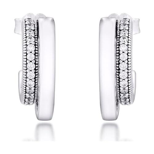Genuine 925 Sterling Silver Earrings for Women Pave Double Hoop Earrings Party Wedding Jewelry Gift brincos Wholesale