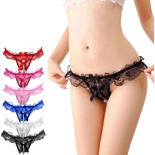 Women Girl Gauze Bowknot Panties Beads Lace Panties Knicker Thong Lingerie Underwear Temptation Sexy Нижнее Белье Женское 2021
