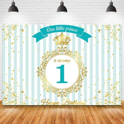 Gold Crown Newborn Baby Shower Boys Girls 1st Birthday Party Backdrop Custom Photography Blue Stripe Background For Photo Studio