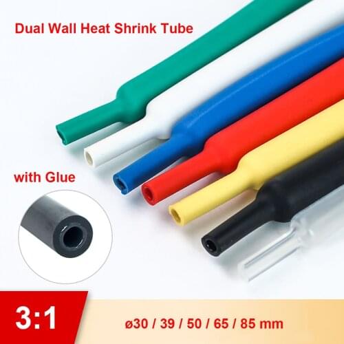 1M 3:1 Heat Shrink Tube with Glue Dual Wall Tubing Wire Cable Insulation Sleeving 30mm 39mm 50mm 65mm