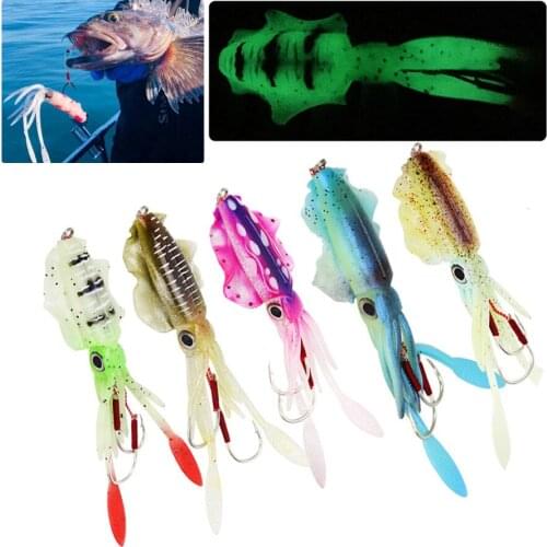 1 Piece High Carbon Steel Fishing Soft Squid Lure 60g Luminous Octopus Squid Jig Hook for Sea Fishing Wobbler Bait