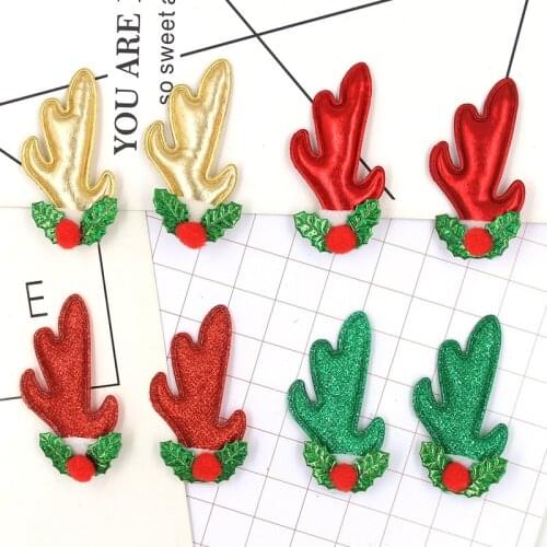 20pcs/lot Pu gold powder christmas antlers Padded Appliques for Children Headwear Hair clip Accessories and Garment Accessories