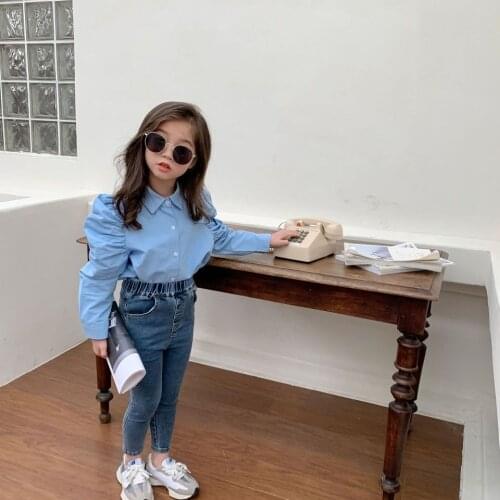 2021 Baby Girls Cutout Cotton soild full Shirts Cute Children kids Blouse Clothes