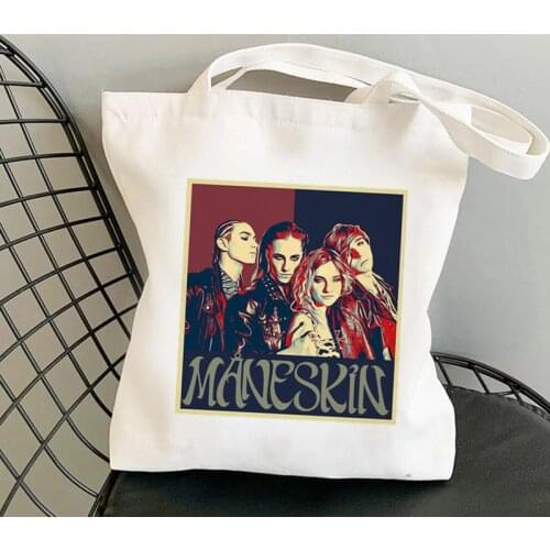 2021 Shopper Maneskin Printed Kawaii Bag Harajuku women Shopping Bag Canvas Shopper Bag girl handbag Tote Bag Shoulder Lady Bag