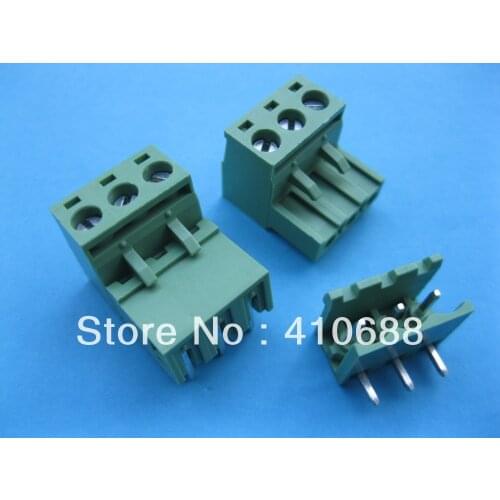 60 Pcs Angle 3 way/pin Pitch 5.08mm Screw Terminal Block Connector Pluggable Type Green 2EDCK-2EDCR-5.08