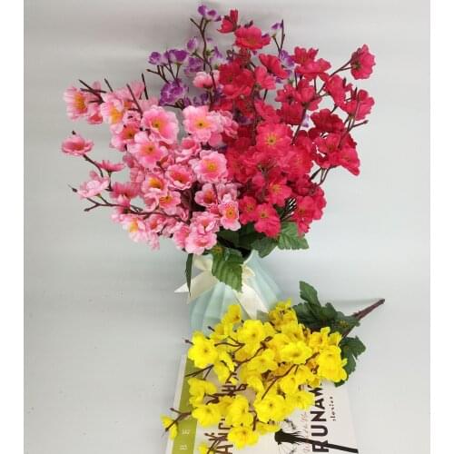 9 Stems Plum Cherry Peach Blossom Artificial Flower Bouquet Fake Silk Plastic Craft Flower Tree Wedding Spring Home Decoration
