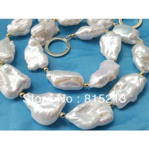 FREE SHIPPING>@@> N233 Beautiful 23mm white Reborn Keshi baroque FW pearl necklace