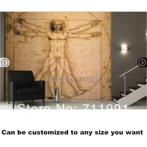 Free shipping Da Vinci Vitruvian Man Wallpaper Mural