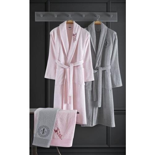 Delmy Embroidered Cotton 4 Piece Family Bathrobe Set Lilac-Gray Man Women Team 2021 Trend Fashion Textile Design Fabric silk Quality