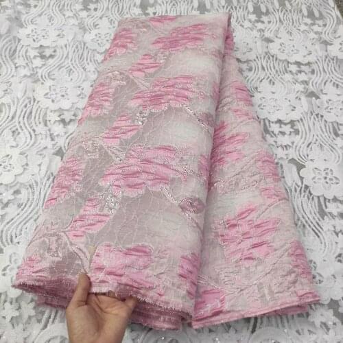 Latest Brocade Lace Fabric Pink Jacquard Material 2021 Nigerian Organza Mesh Cloth French Net Tissu Tela For Bridal Dress DJO13