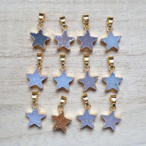 Mini Star shape crystal druzy pendant with Electroplated gold edge-earring necklace pendant