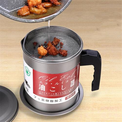 1.4L Multifunction Leakproof Can Grease Container Kitchen Tool Kettle Cooking Separator Frying Pot with Strainer Oil Storage