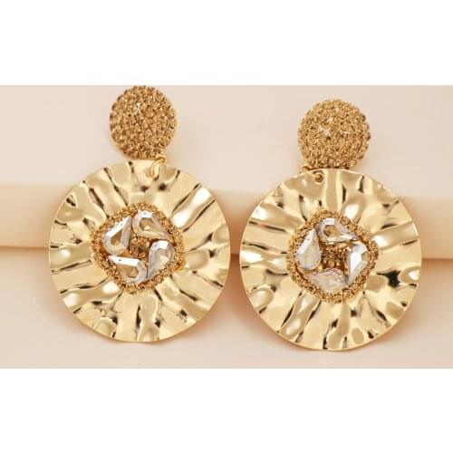 Fashion Metal Round Crystal Drop Earrings Simple Matte Plain Earrings Women Jewelry 2021