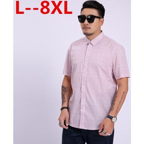 Men Plus 8XL 6XL 5XL Plaid Fashion Short Sleeve Hawaiian Dress Shirts Homme 2020 Summer Casual Workwear Male Social Shirt
