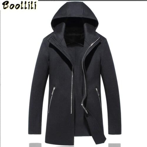 Boollili 100% Wool Coat Men Double-sided Long Jacket Men Hooded Overcoat Mens Coats and Jackets Casaco Masculino