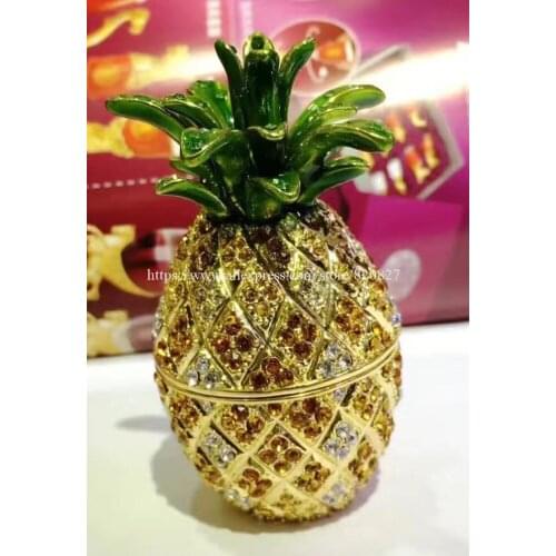 2017 New Pineapple Jeweled Trinket Box Jewelry Box Fruit Shape Secret Compartment Figurine Shiny Crystal Pineapple Display Gifts