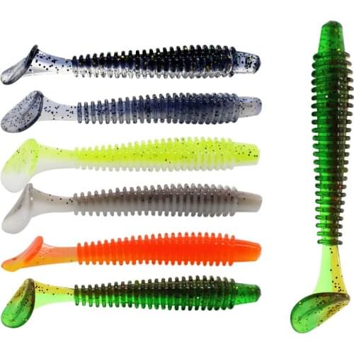 2021 New 5cm 6cm 7.5cm T Tail Jigging Fishing Lures Wobblers Tackle Double Color Bass Pike Aritificial Silicone Swimbait