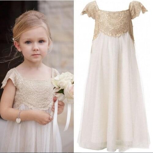 New Beige Baby Girl Dress A-Line Tulle Children First Communion Dress Party Pageant Gown Kids Clothes