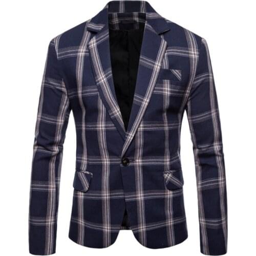 New High quality plaid Men Casual Blazer Suit Mens Cotton Suit Jacket Slim Fit Mens Classic Stylish Blazer For Male