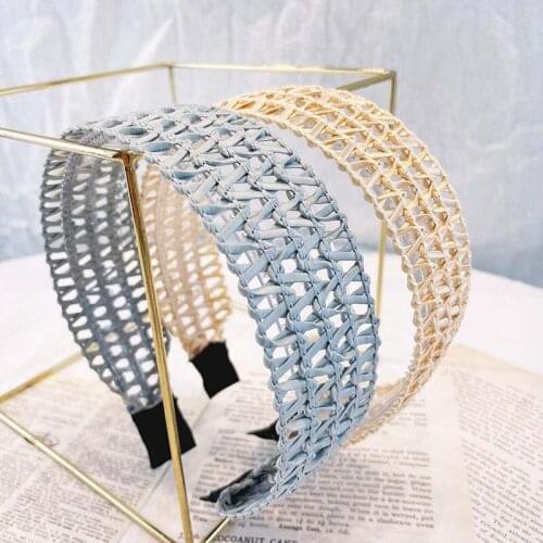 Pure Color PP Grass Hollow Headband Fashion Hair Accessories Women Hair Hoop Wide-brimmed 1Pcs