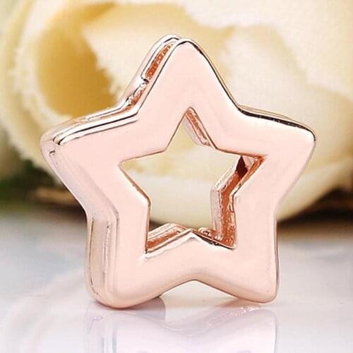 Original Rose Gold Reflexions Star Clip Stopper Lock Beads Fit 925 Sterling Silver Charm Bracelet Bangle Diy Jewelry