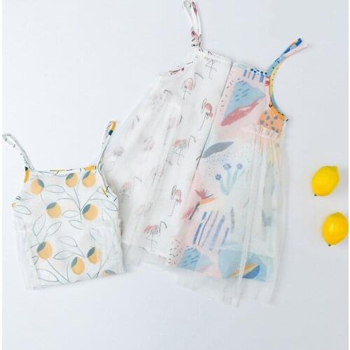 Casual Toddler Baby Girls Flamingo Strap Dress Sleeveless Fruit Printed Princess Tutu Mesh Dresses Summer Clothes Sundress 6M-3T