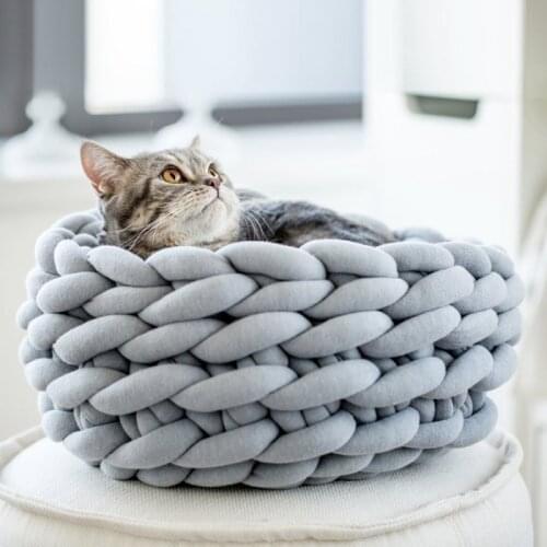 30/35/40CM DIY Hand-woven Coarse Wool Pet Nest Cat Bed Winter Cozy Warm Dog House Crochet Chunky Knitted Kennel Mat Pet Supplies