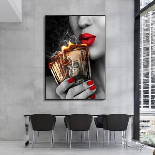 Modern Abstract Canvas Painting Creative Art Burning Beauty Money Clouds Wall Art prints for Study Room Office and Home Decor