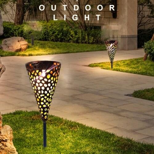 2pcs LED Solar Lawn Stake Lamp Hollow Metal Cone Outdoor Garden Lawn Decoration Accessories Path Atmosphere Landscape Lamp