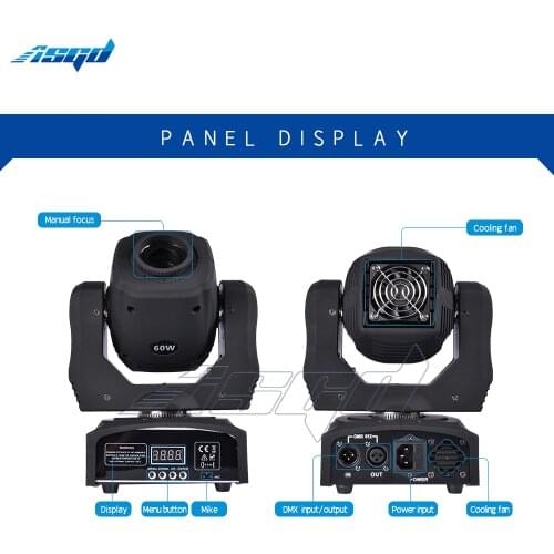DJ Party Club Disco Led Moving Head Light 60W Mini Spot Wash Lyre 8 Gobos 8 Colos Manual Focus 9/11CHs DMX Stage Music Control