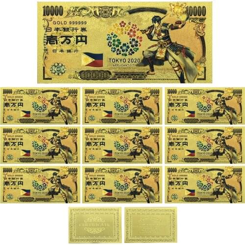 Tokyo World Flags Philippines Card Japan Gold Banknote Souvenir Gold Plastic Cards for Gifts Drop Shippong