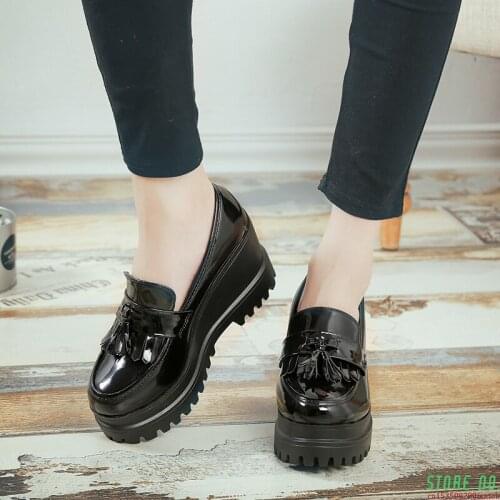 Spring Autumn High Platform Wedges Pumps Women Tassel High Heels Casual Shoes Woman PU Leather Round Toe Shoes
