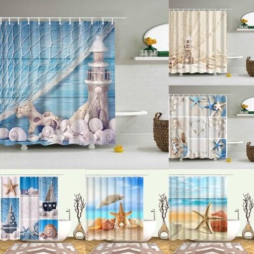 Beautiful 3D Shell Conch Printed Shower Curtain on the Beach by the Sea Polyester Waterproof Home Decor Curtain 240x180cm