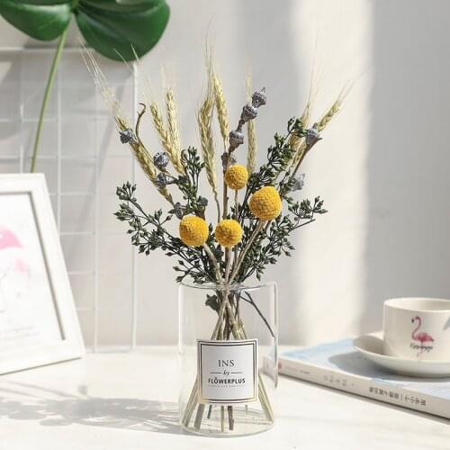 1set Immortal Golden Ball Dried Natural Flowers Wheat Ear Eucalyptus Leaves Cotton Pinecone Wedding Party Home Decoration