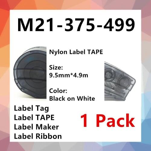 1 PK BMP21 Nylon Label Ribbon M21 375 499 For BMP21 PLUS Printer Black On White label maker label tape 9.5mm * 4.9m