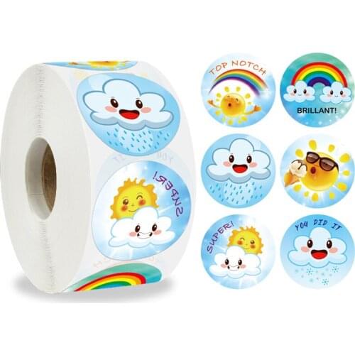 100-500 Pcs Cute Sun Rainbow Clouds Stickers 1 Inch Scrapbooking Decor Labels for Handmade Gift Bags Wedding Party Decorations