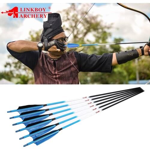 12pcs Linkboy Archery Pure Carbon Arrows ID6.2mm Spine 300 340 400 500 600 5inch Turkey Feather Bow for Arrow Hunting Shooting